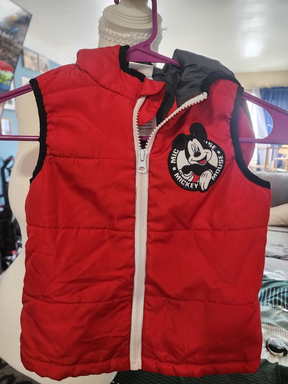 Disney Red Mickey Mouse Kids Puffer Vest with Hood